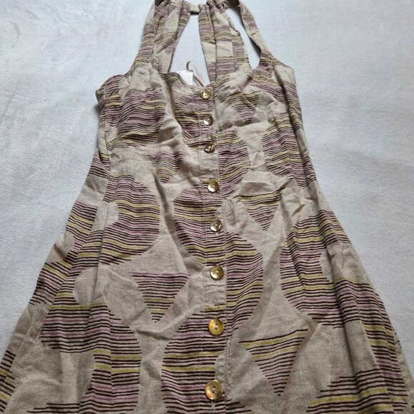 New XXS Anthropologie X Celandine linen halter button-front maxi dress - Picture 4 of 10